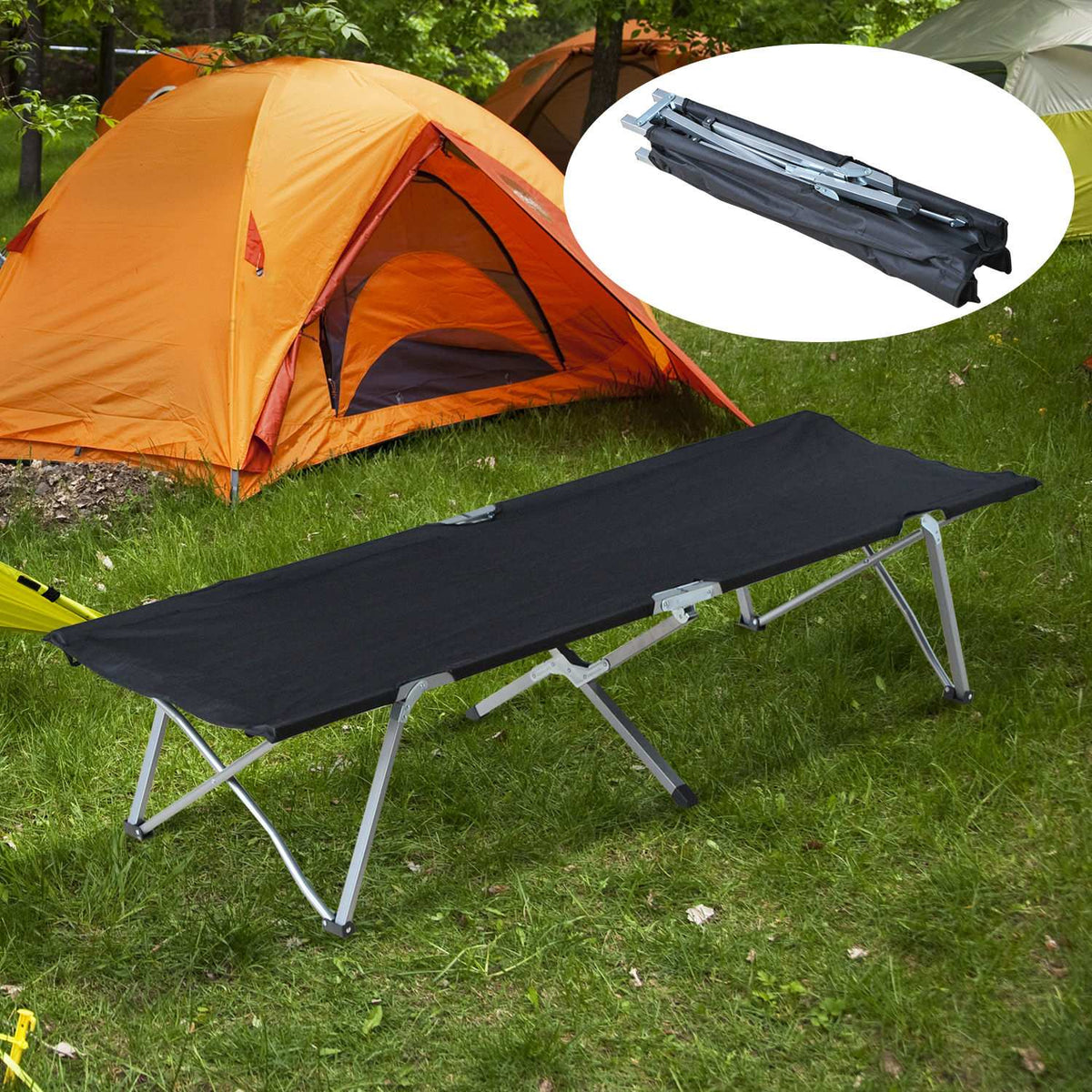 Camp bed camping bed with bag black