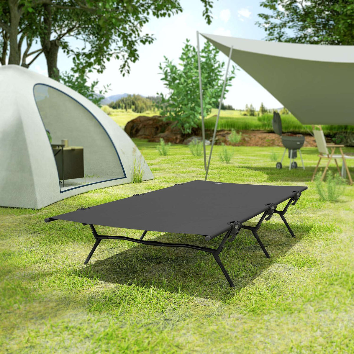 Camp bed, foldable camping bed with carry bag, 200 x 100 x 36 cm, guest bed up to 120 kg, extra wide camping lounger for adults, folding bed for indoor, outdoor, garden, camping, travel, black