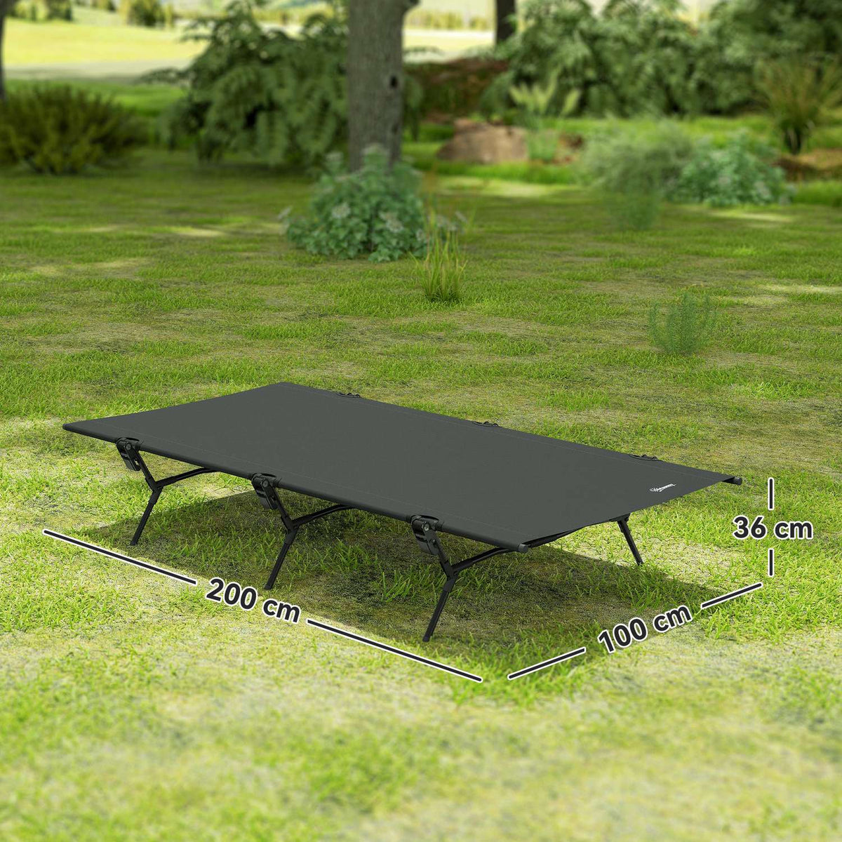 Camp bed, foldable camping bed with carry bag, 200 x 100 x 36 cm, guest bed up to 120 kg, extra wide camping lounger for adults, folding bed for indoor, outdoor, garden, camping, travel, black