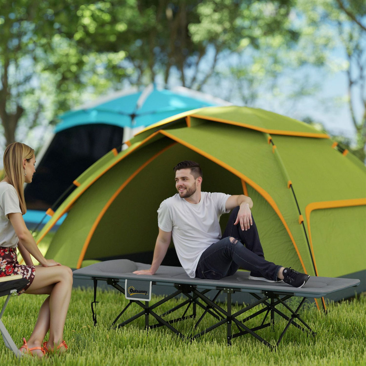 Camp bed foldable camping bed with mattress pillow side pocket 187 x 67 x 37 cm guest bed up to 150 kg camping lounger for adults folding bed for outdoor, garden camping travel gray |