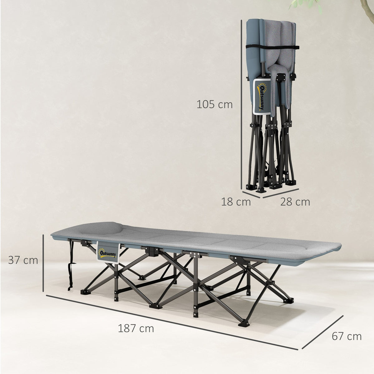 Camp bed foldable camping bed with mattress pillow side pocket 187 x 67 x 37 cm guest bed up to 150 kg camping lounger for adults folding bed for outdoor, garden camping travel gray |