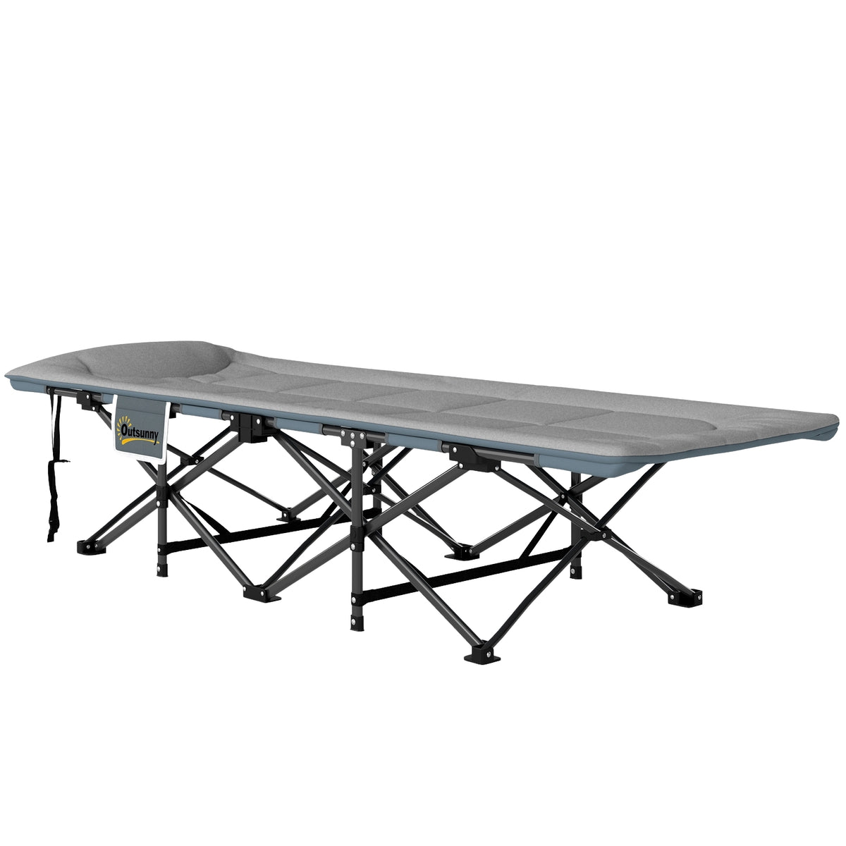 Camp bed foldable camping bed with mattress pillow side pocket 190 x 65 x 37 cm camping lounger for adults guest bed up to 150 kg folding bed for outdoor, garden camping travel light gray |