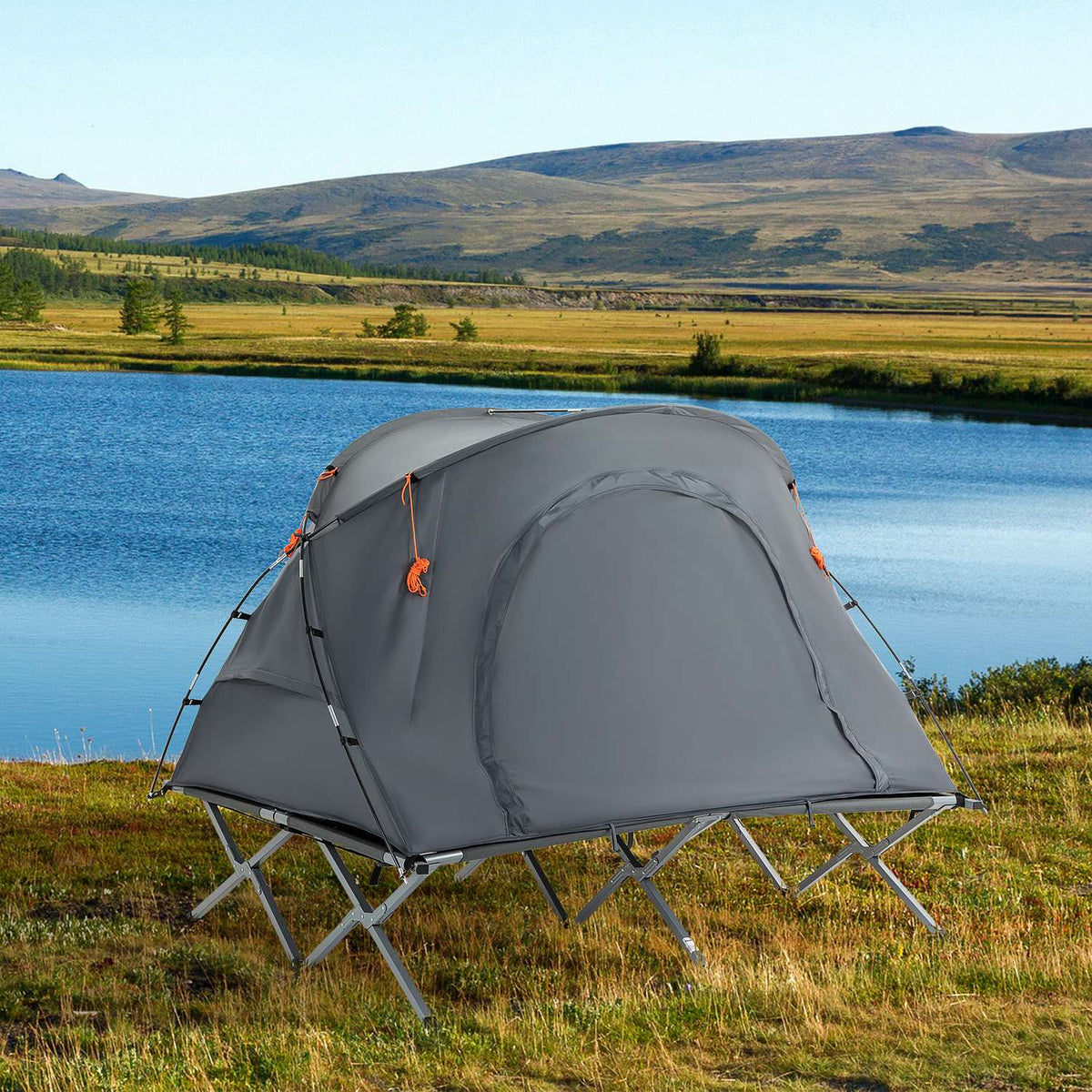 Camping Bed Dome Tent 2 Person Air Mattress Gray 200X146X159Cm