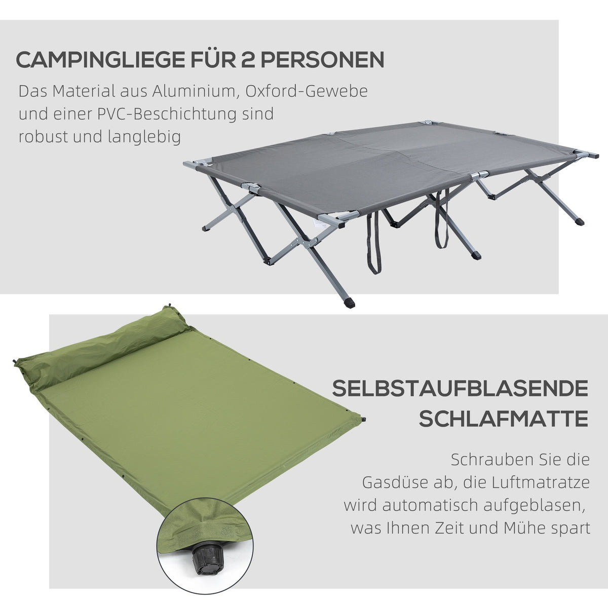 Camping Bed Dome Tent 2 Person Air Mattress Gray 200X146X159Cm