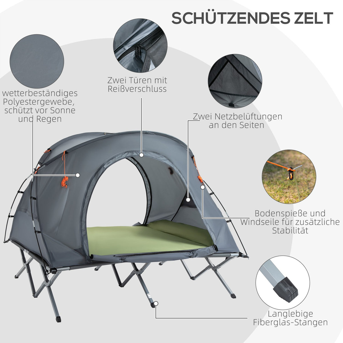Camping Bed Dome Tent 2 Person Air Mattress Gray 200X146X159Cm