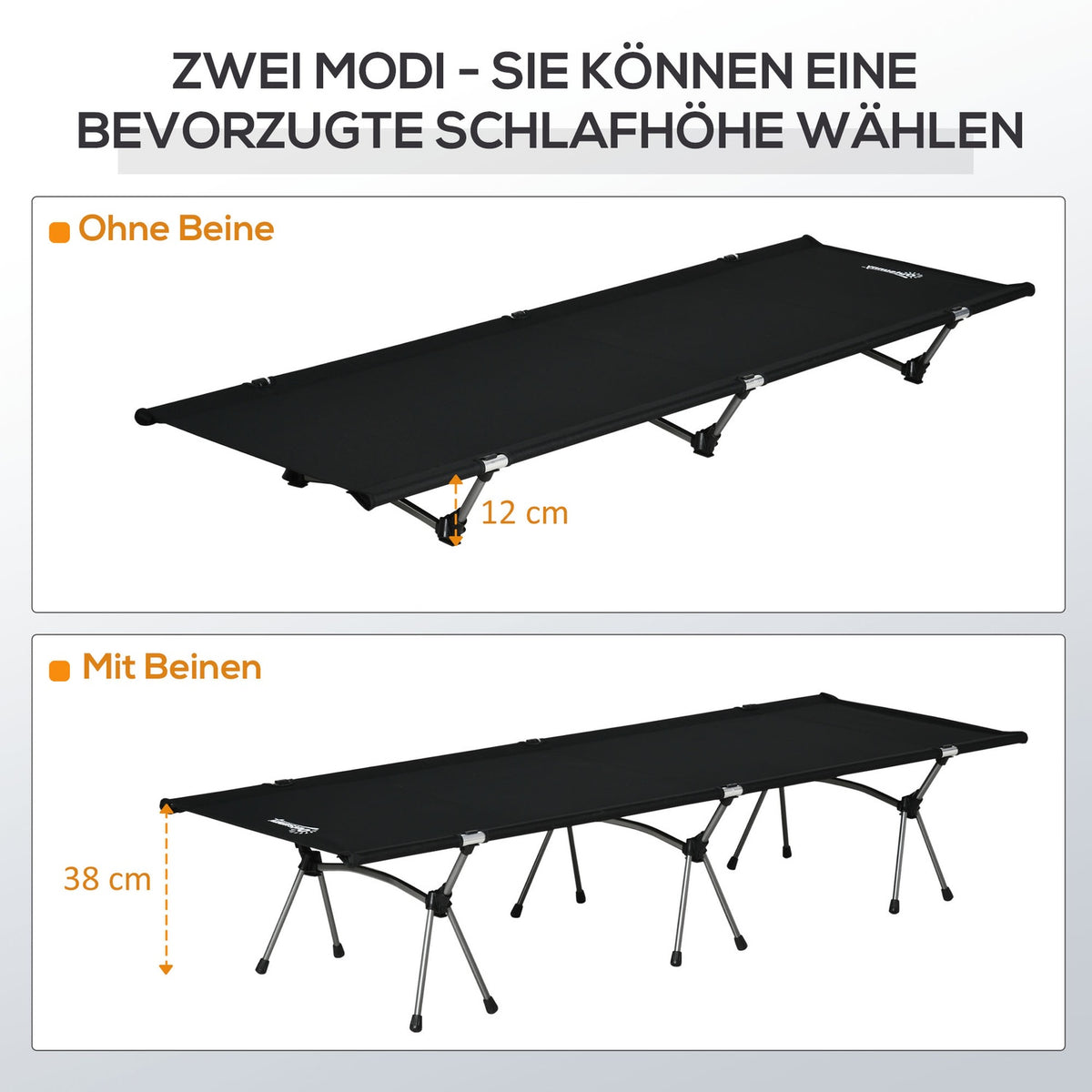 Camping Bed, Foldable Aluminum Field Bed With Carrying Bag, Height-Adjustable, Black, 190X65X38Cm, Up To 150Kg