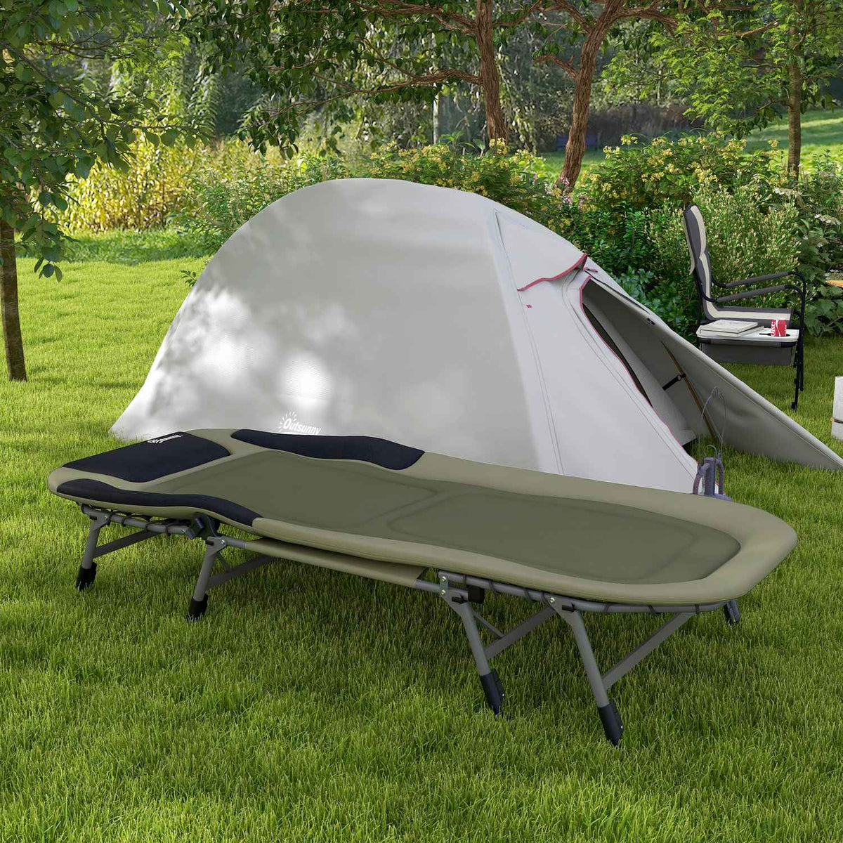 Camping Bed, Folding Camp Bed, Adjustable Travel Bed, Folding Bed Up To 180 Kg, For Outdoor Use, Oxford, Green