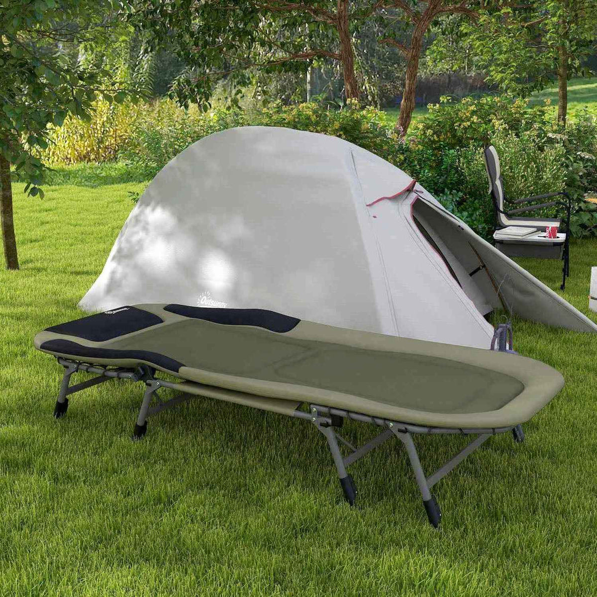 Camping Bed, Folding Camp Bed, Adjustable Travel Bed, Folding Bed Up To 180 Kg, For Outdoor Use, Oxford, Green
