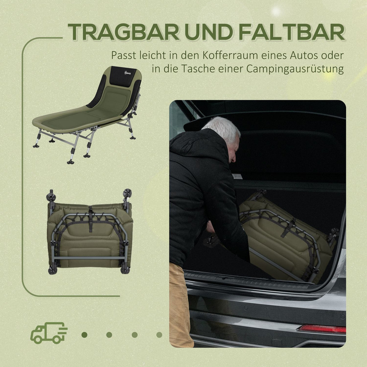 Camping Bed, Folding Camp Bed, Adjustable Travel Bed, Folding Bed Up To 180 Kg, For Outdoor Use, Oxford, Green