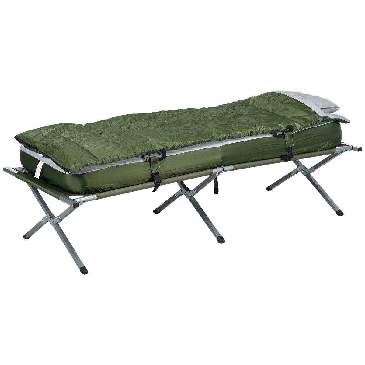 Camping Bed, Single Bed, Camp Bed With Pillow, Folding Travel Cot With Sturdy Steel Frame, Load Capacity Up To 120 Kg, Oxford Green