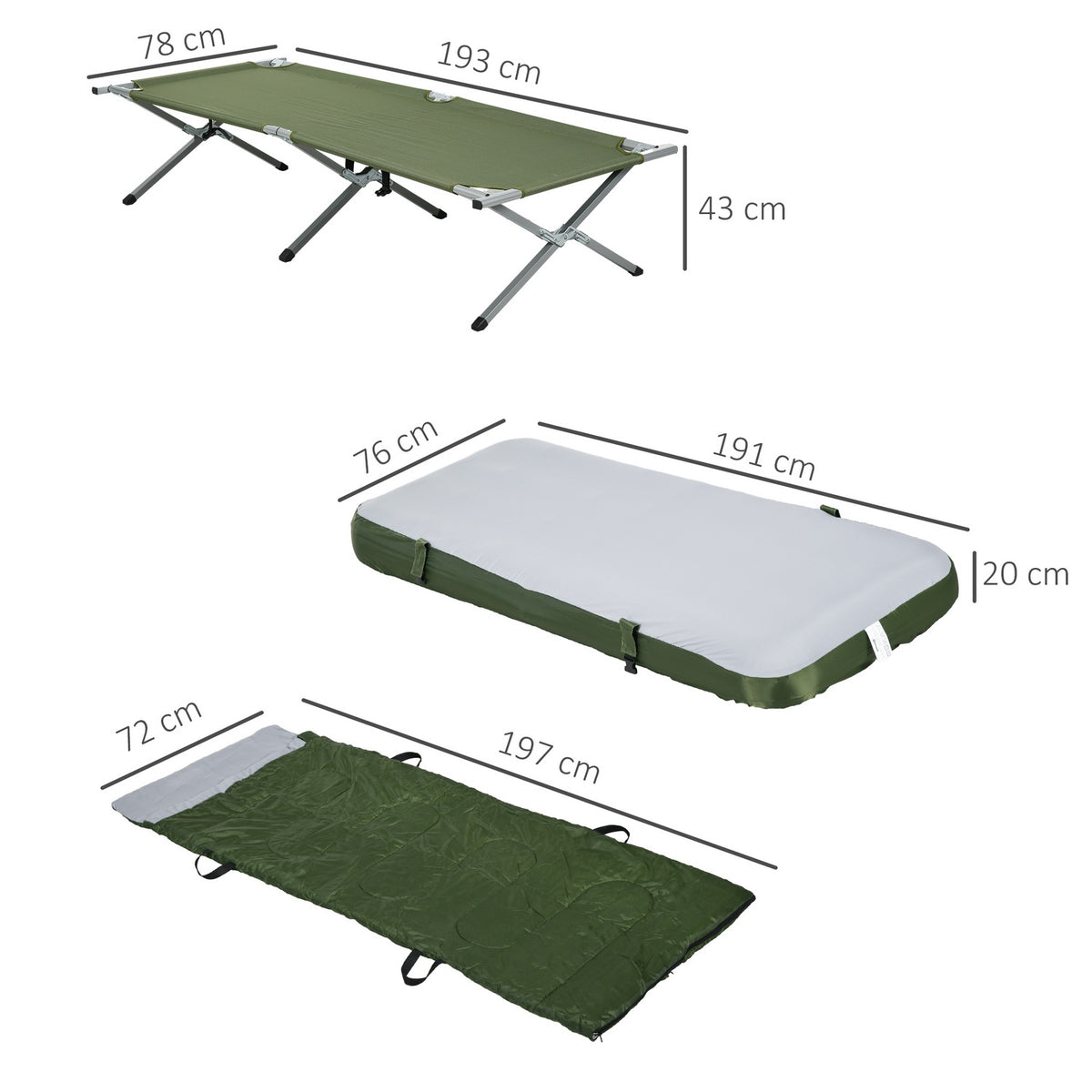 Camping Bed, Single Bed, Camp Bed With Pillow, Folding Travel Cot With Sturdy Steel Frame, Load Capacity Up To 120 Kg, Oxford Green