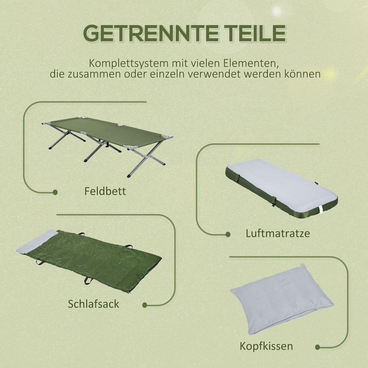 Camping Bed, Single Bed, Camp Bed With Pillow, Folding Travel Cot With Sturdy Steel Frame, Load Capacity Up To 120 Kg, Oxford Green