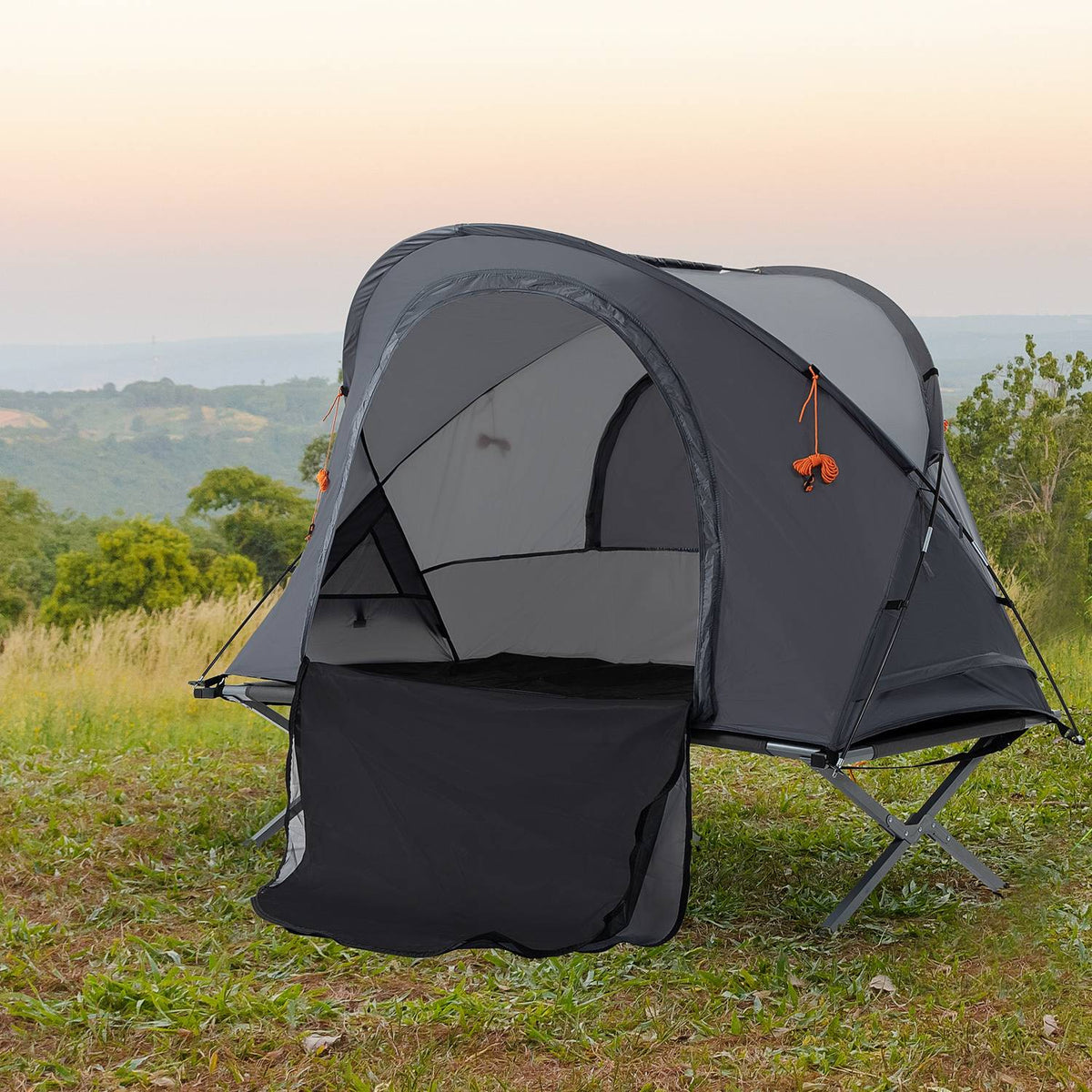 Camping Bed With Tent Raised Camp Bed For 1 Person Dome Tent With Air Mattress Incl. Carry Bag Gray 200 X 86 X 147 Cm