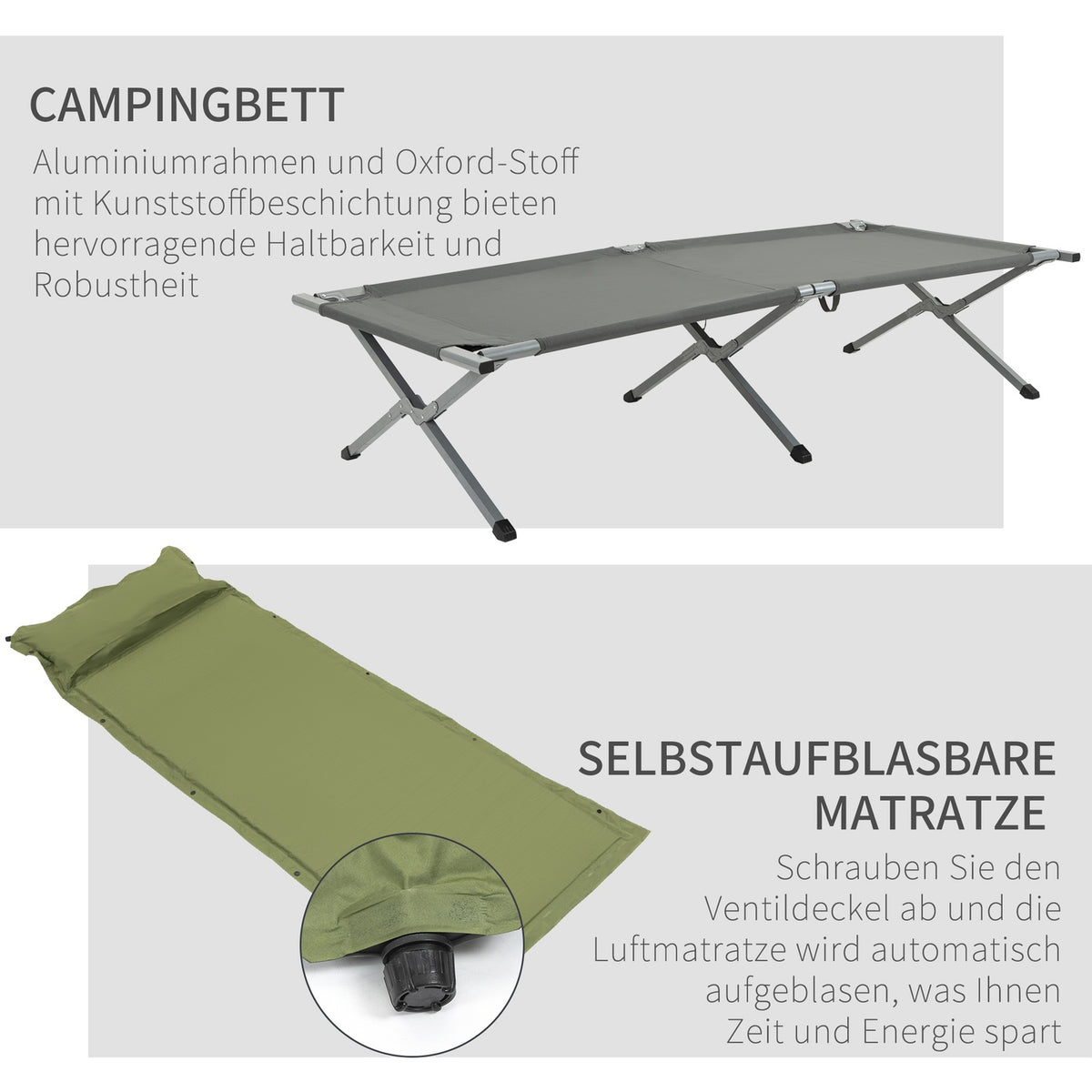 Camping Bed With Tent Raised Camp Bed For 1 Person Dome Tent With Air Mattress Incl. Carry Bag Gray 200 X 86 X 147 Cm