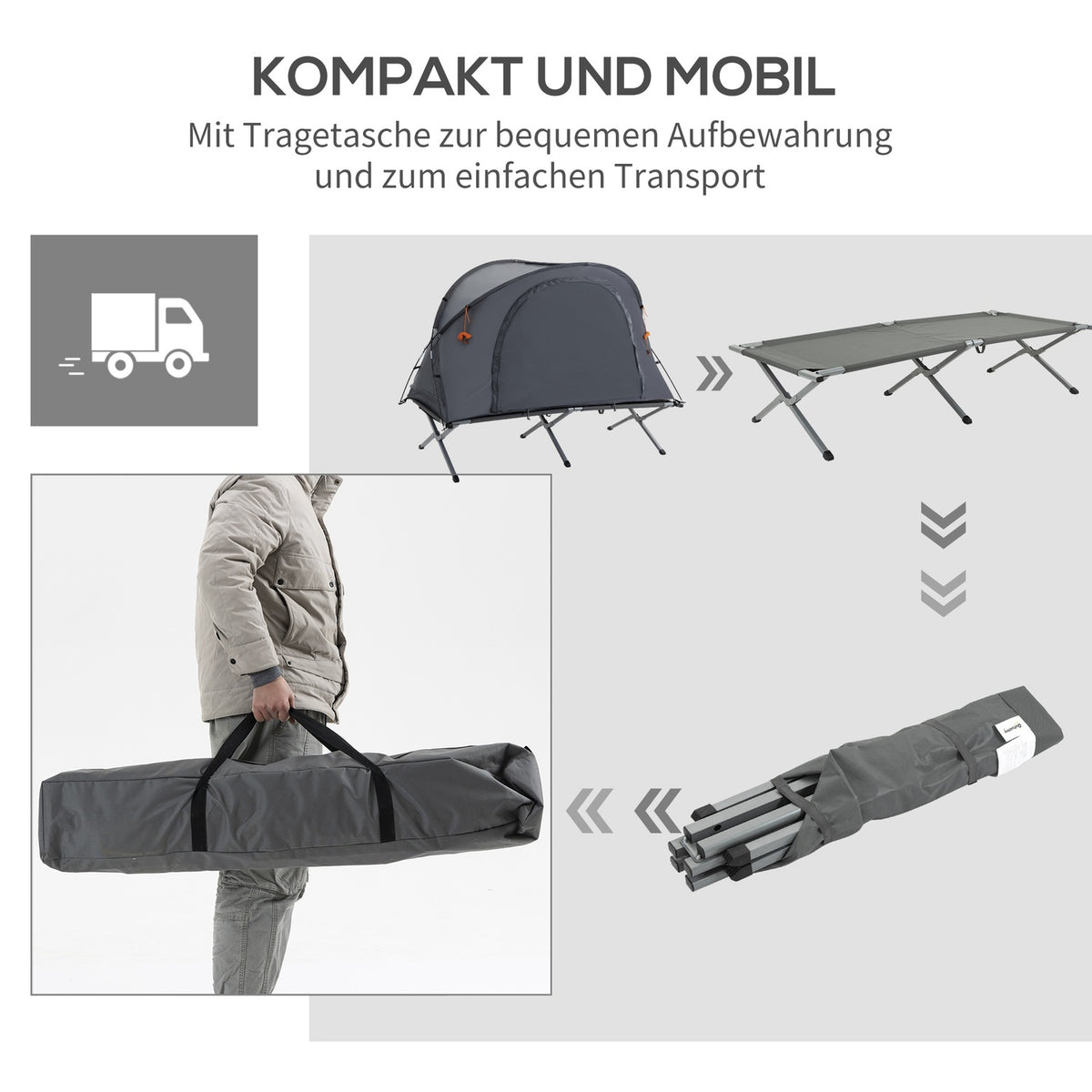 Camping Bed With Tent Raised Camp Bed For 1 Person Dome Tent With Air Mattress Incl. Carry Bag Gray 200 X 86 X 147 Cm