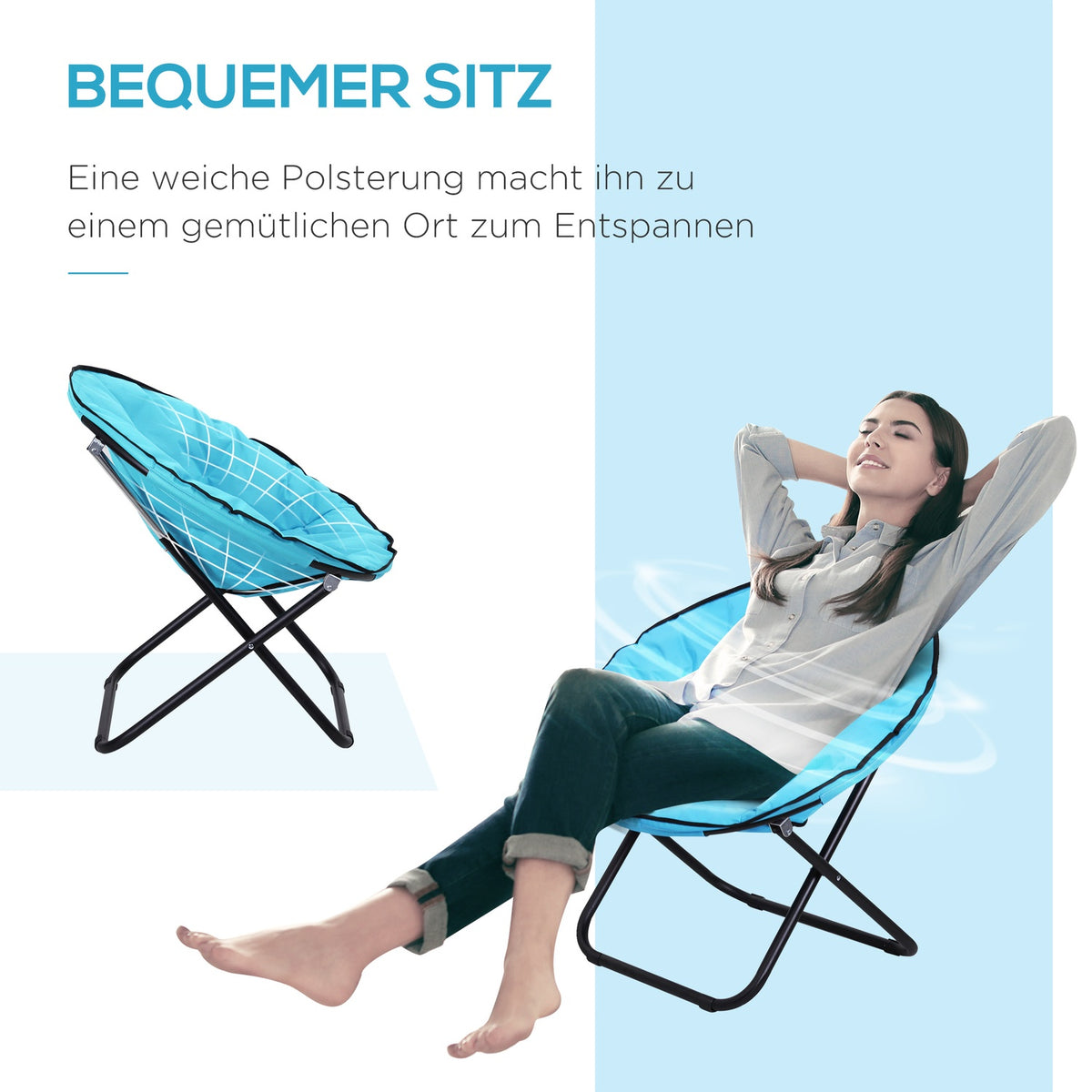 Camping Chair Foldable Upholstered Metal Oxford Fabric Blue 80X80X75Cm