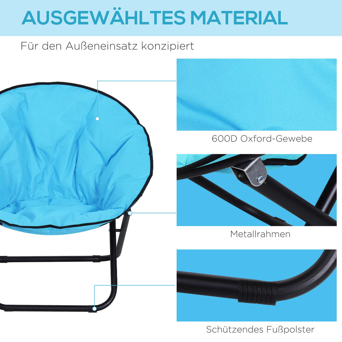 Camping Chair Foldable Upholstered Metal Oxford Fabric Blue 80X80X75Cm