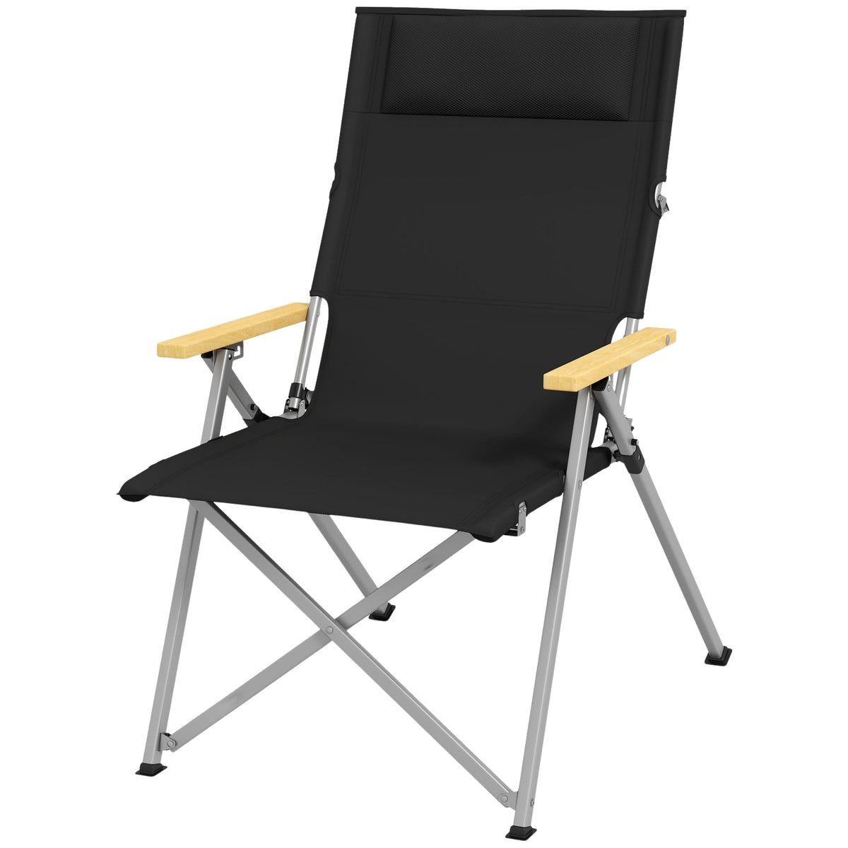 Camping Chair Folding Garden Chair with 4 Level Adjustable Backrest Headrest Folding Chair with Carry Bag Oxford Black