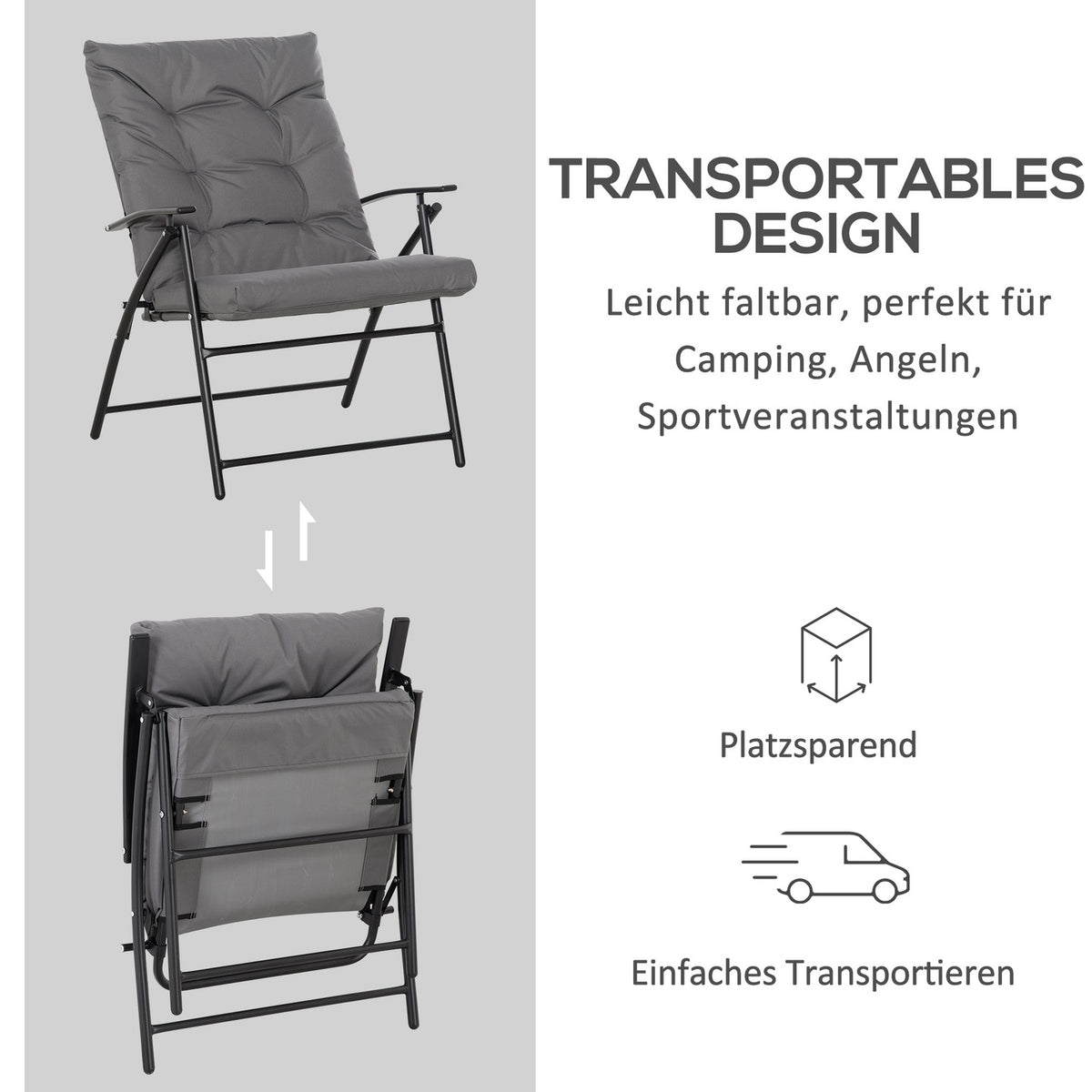 Camping Chair Folding Garden Chair with Metal Frame Adjustable Backrest Folding Chair Folding Chair for Pool Beach Oxford Gray