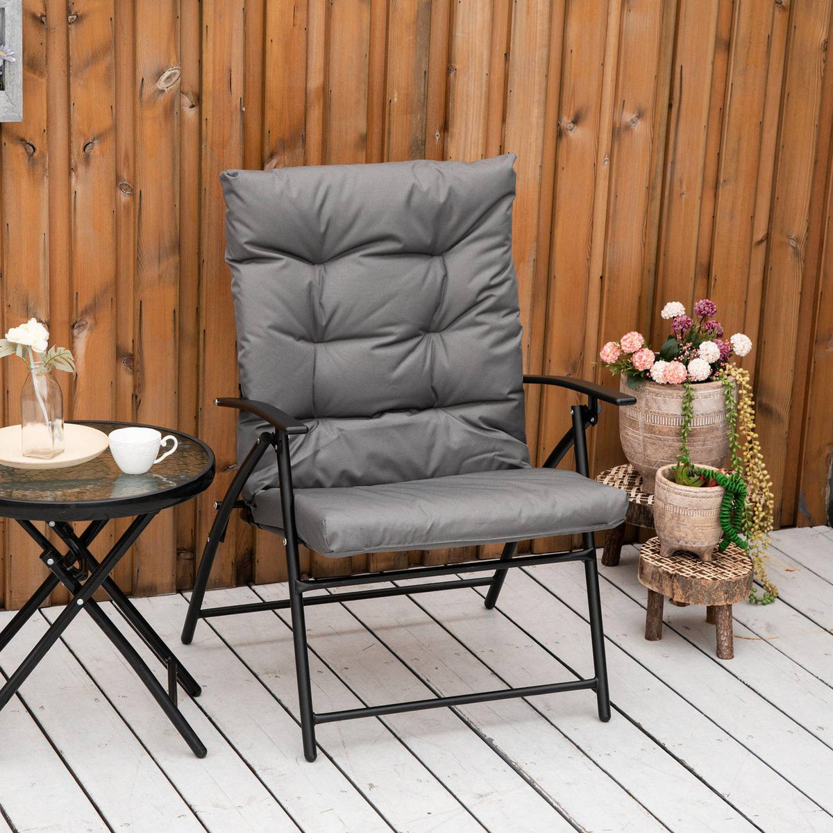 Camping Chair Folding Garden Chair with Metal Frame Adjustable Backrest Folding Chair Folding Chair for Pool Beach Oxford Gray
