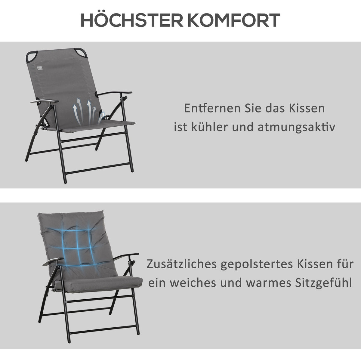 Camping Chair Folding Garden Chair with Metal Frame Adjustable Backrest Folding Chair Folding Chair for Pool Beach Oxford Gray