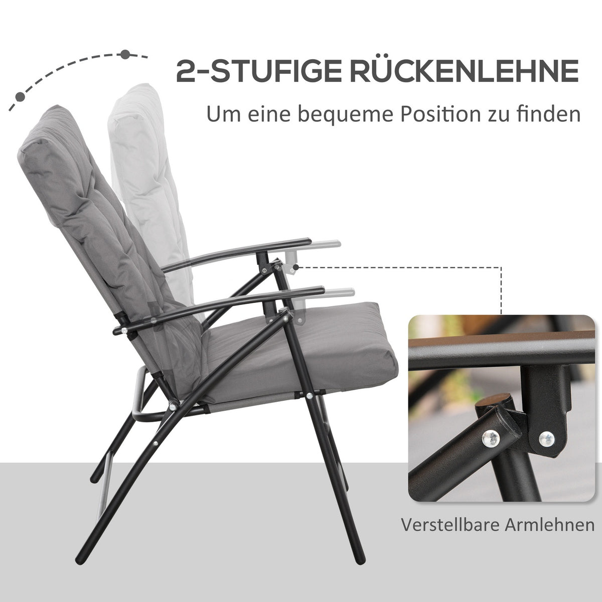 Camping Chair Folding Garden Chair with Metal Frame Adjustable Backrest Folding Chair Folding Chair for Pool Beach Oxford Gray