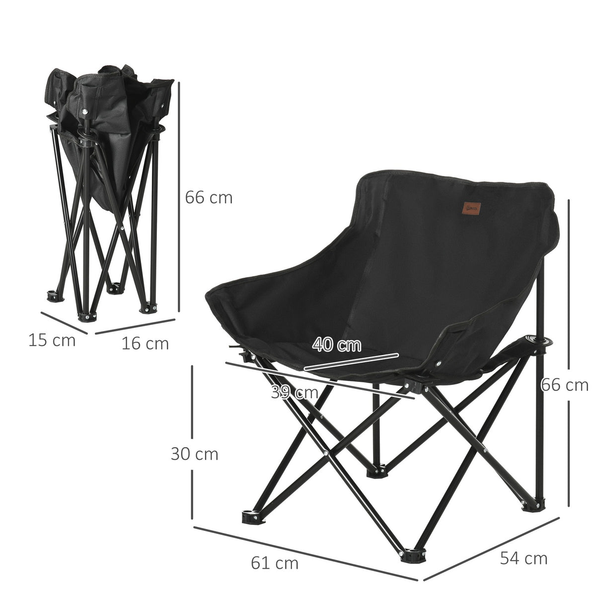 Camping Chair Folding Garden Chair with Side Pocket Steel Legs Folding Chair with Carry Bag for Pool Beach Oxford Black
