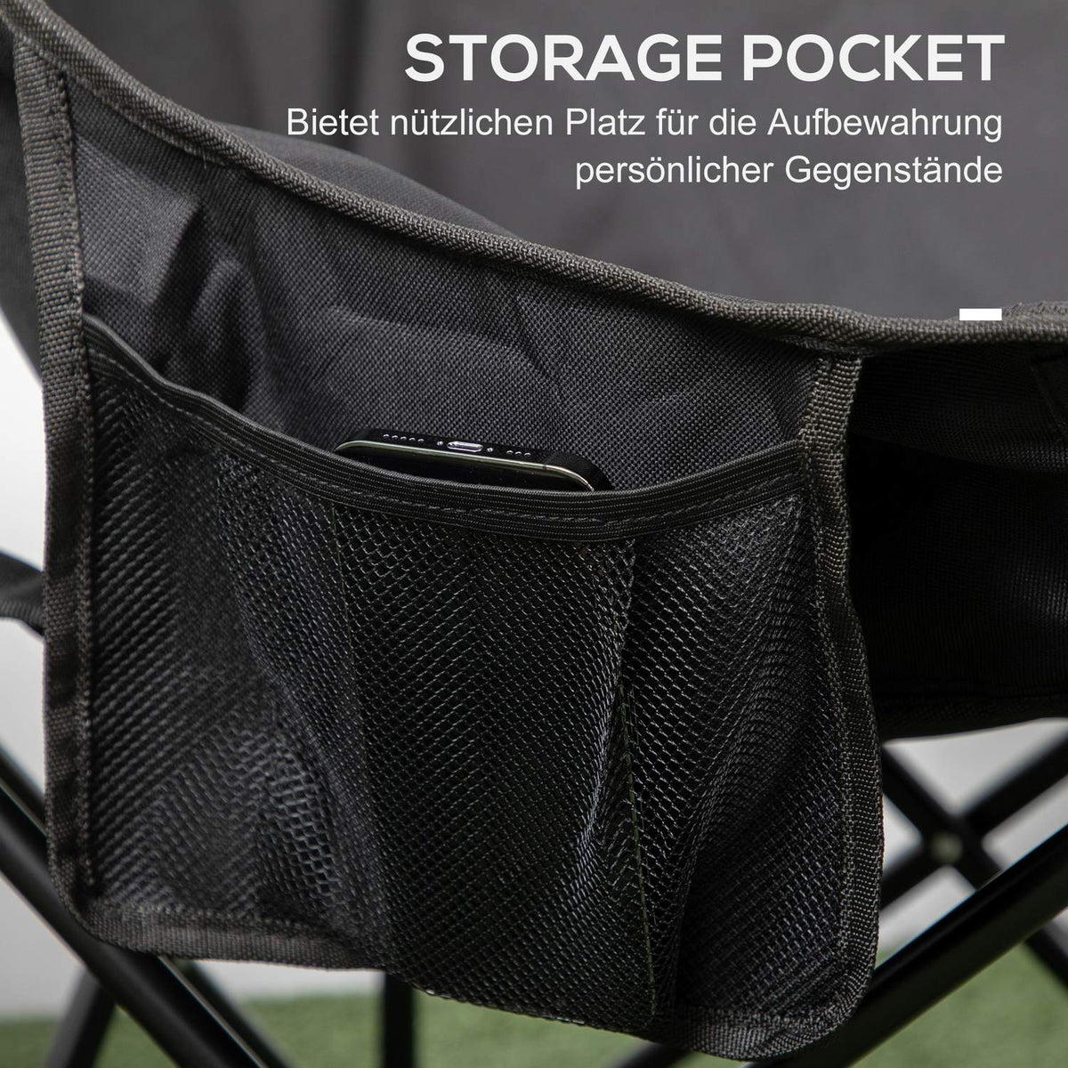 Camping Chair Folding Garden Chair with Side Pocket Steel Legs Folding Chair with Carry Bag for Pool Beach Oxford Black