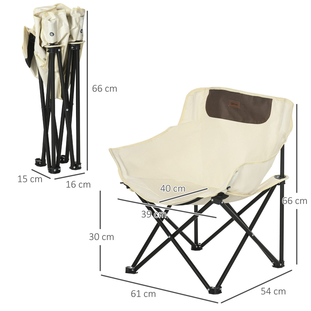 Camping Chair Folding Garden Chair with Side Pocket Steel Legs Folding Chair with Carry Bag for Pool Beach Oxford White
