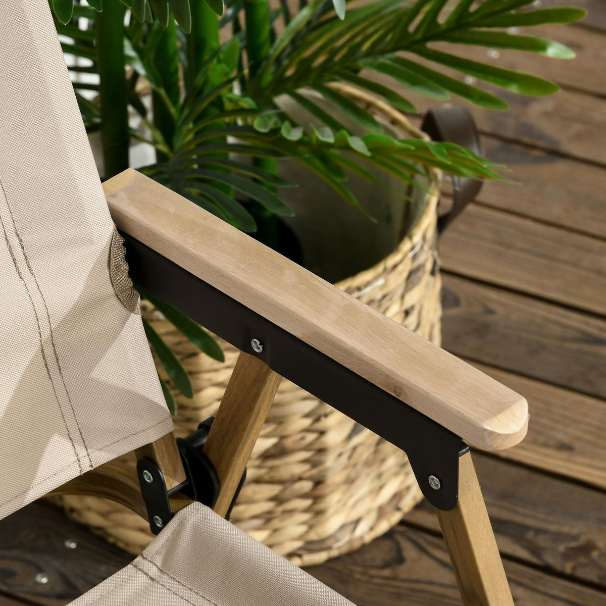 Camping Chair Set of 2 Folding Garden Chairs with Steel Frame, Wood Look, Folding Chairs for Pool, Beach, Oxford, Khaki