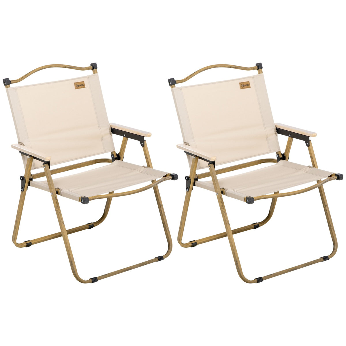 Camping Chair Set of 2 Folding Garden Chairs with Steel Frame, Wood Look, Folding Chairs for Pool, Beach, Oxford, Khaki