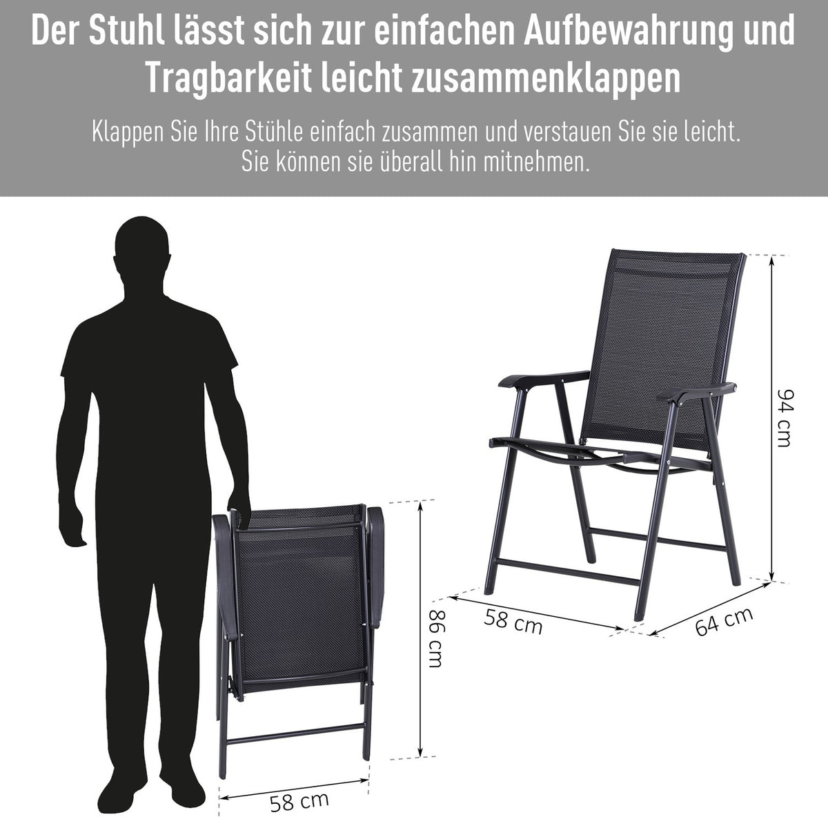 Camping Chairs Set Of 2 Folding Chair Armrest Fishing Chair Metal Black 58X64X94Cm