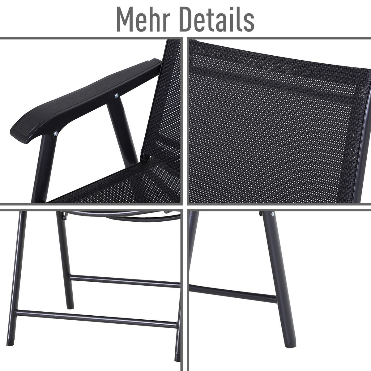 Camping Chairs Set Of 2 Folding Chair Armrest Fishing Chair Metal Black 58X64X94Cm