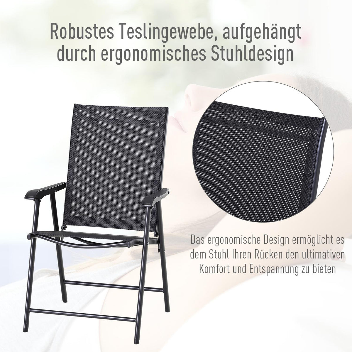 Camping Chairs Set Of 2 Folding Chair Armrest Fishing Chair Metal Black 58X64X94Cm
