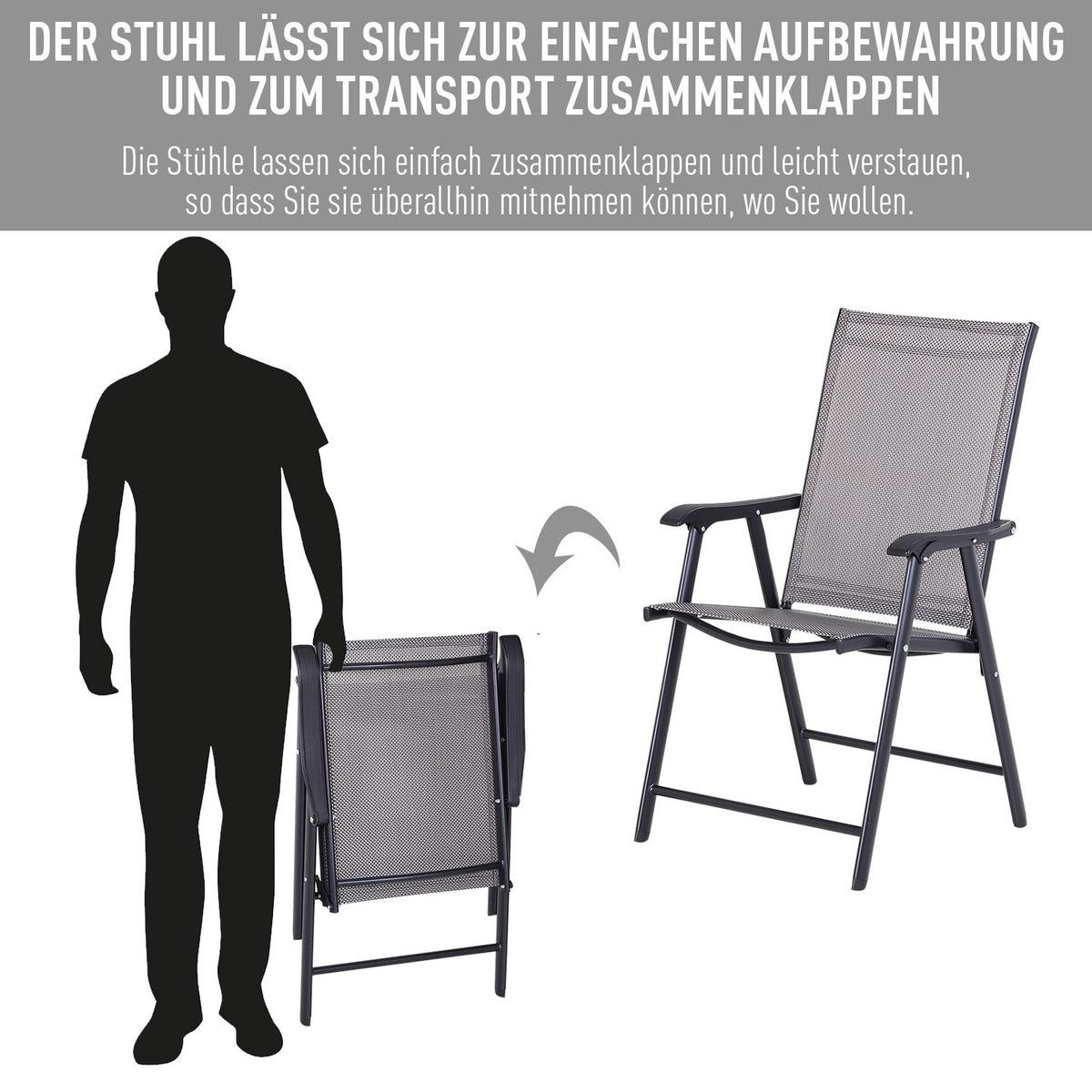 Camping Chairs Set Of 2 Folding Chair Armrest Fishing Chair Metal Gray 58X64X94Cm