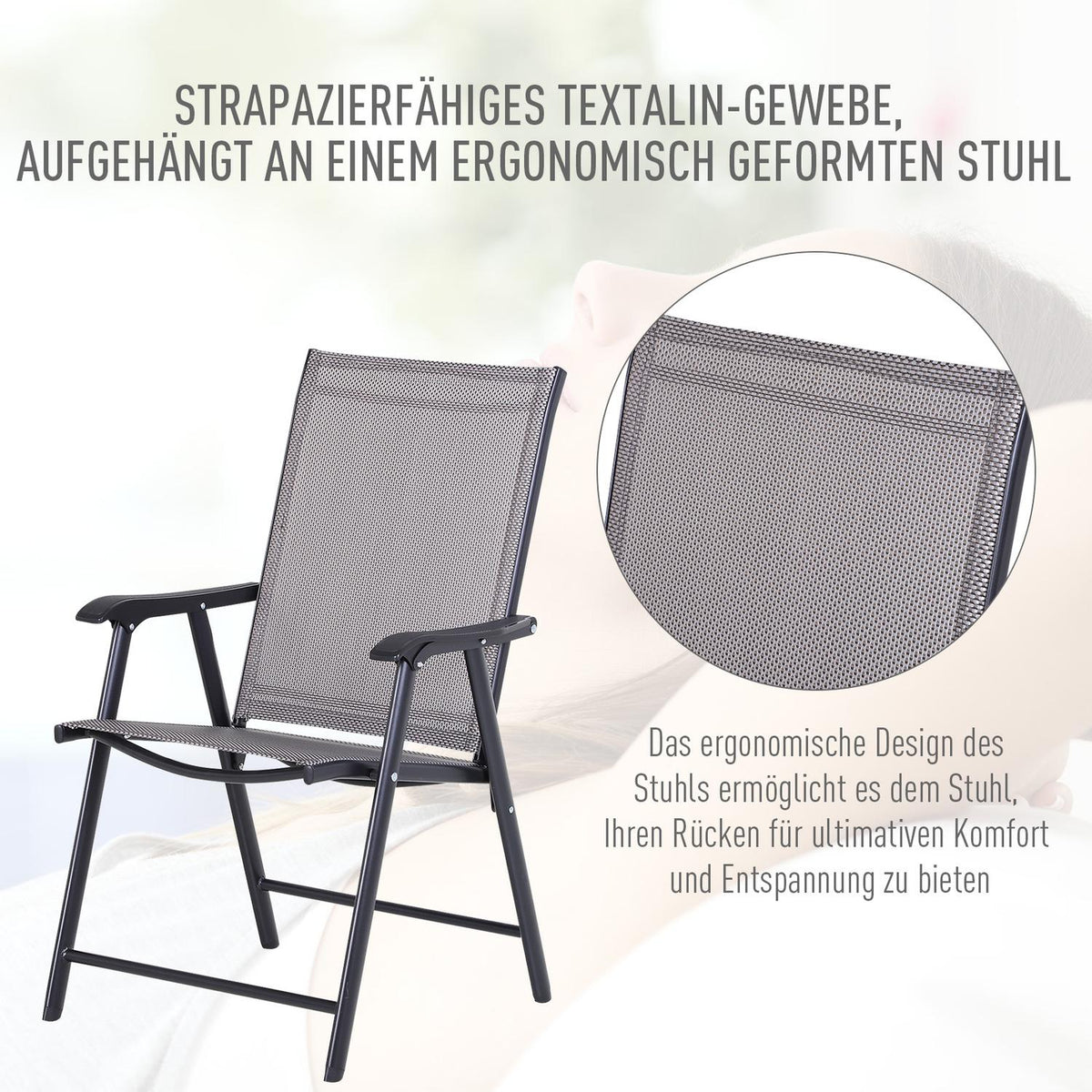 Camping Chairs Set Of 2 Folding Chair Armrest Fishing Chair Metal Gray 58X64X94Cm