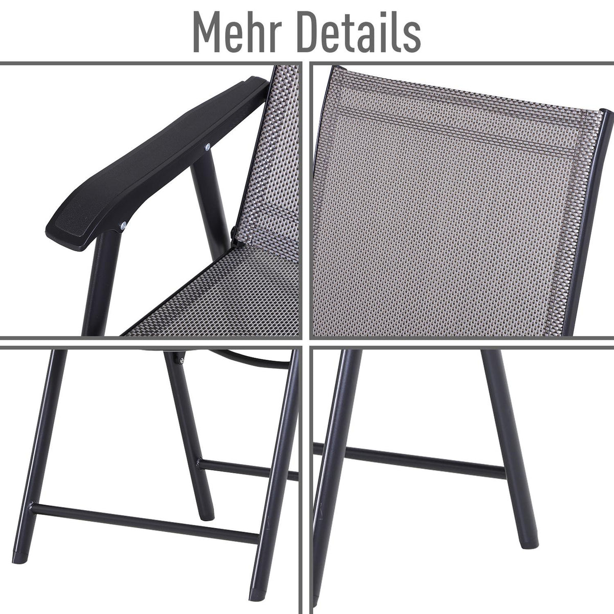 Camping Chairs Set Of 2 Folding Chair Armrest Fishing Chair Metal Gray 58X64X94Cm