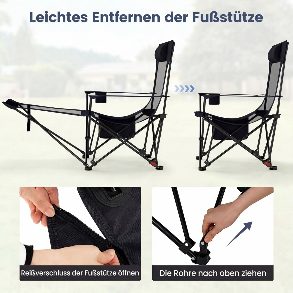 Camping Chair with Adjustable Footrest and Backrest