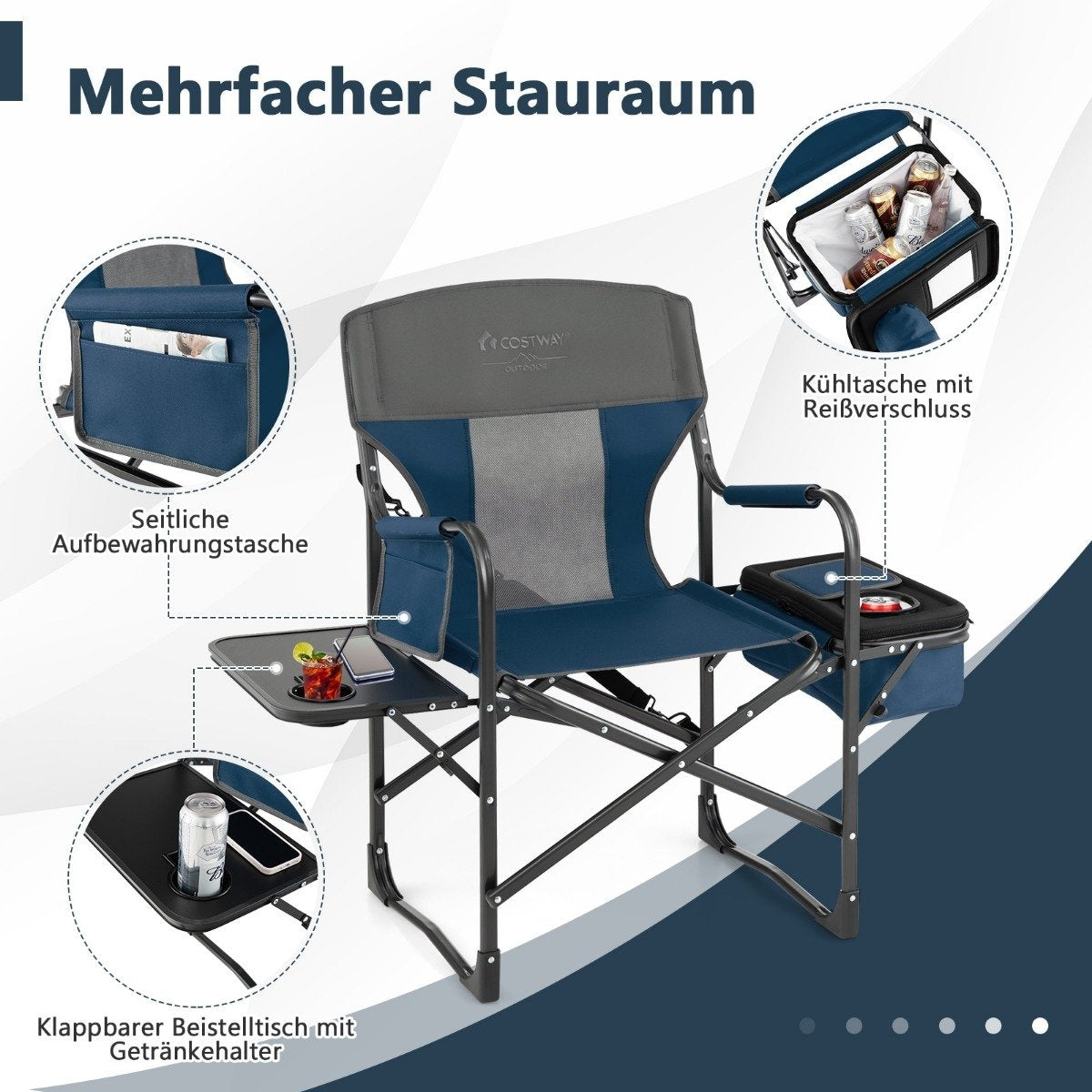 Camping Chair with Side Table Cooler Bag & Storage Bag 113 x 56 x 98 cm Blue