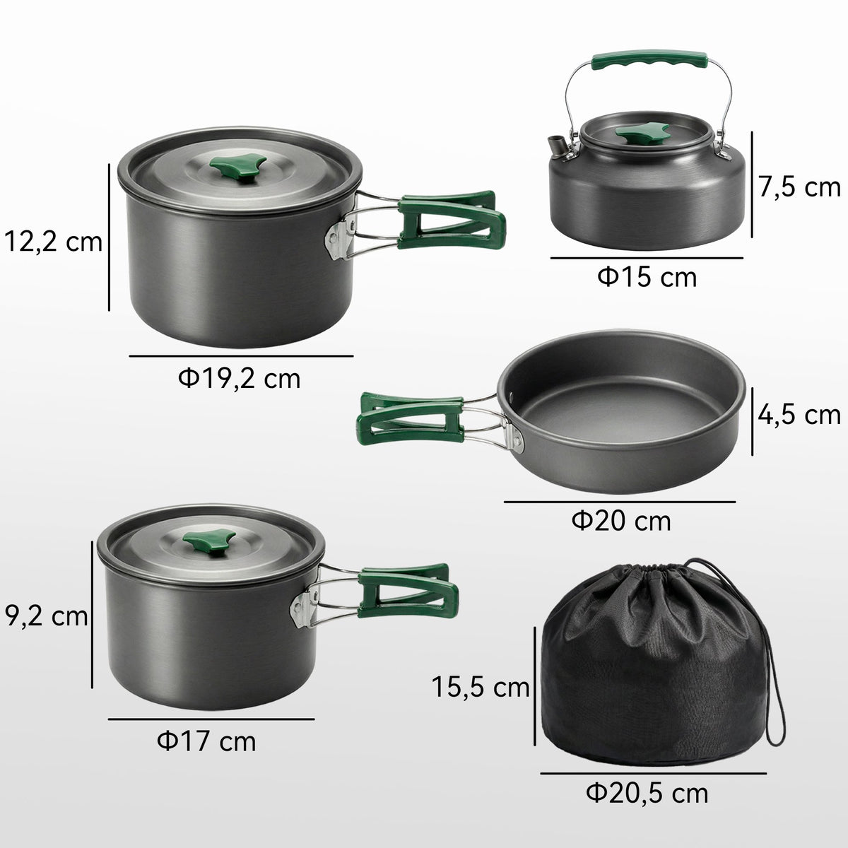 Camping Cookware Set, 5-Piece, Anti-Scald Handles, Grey
