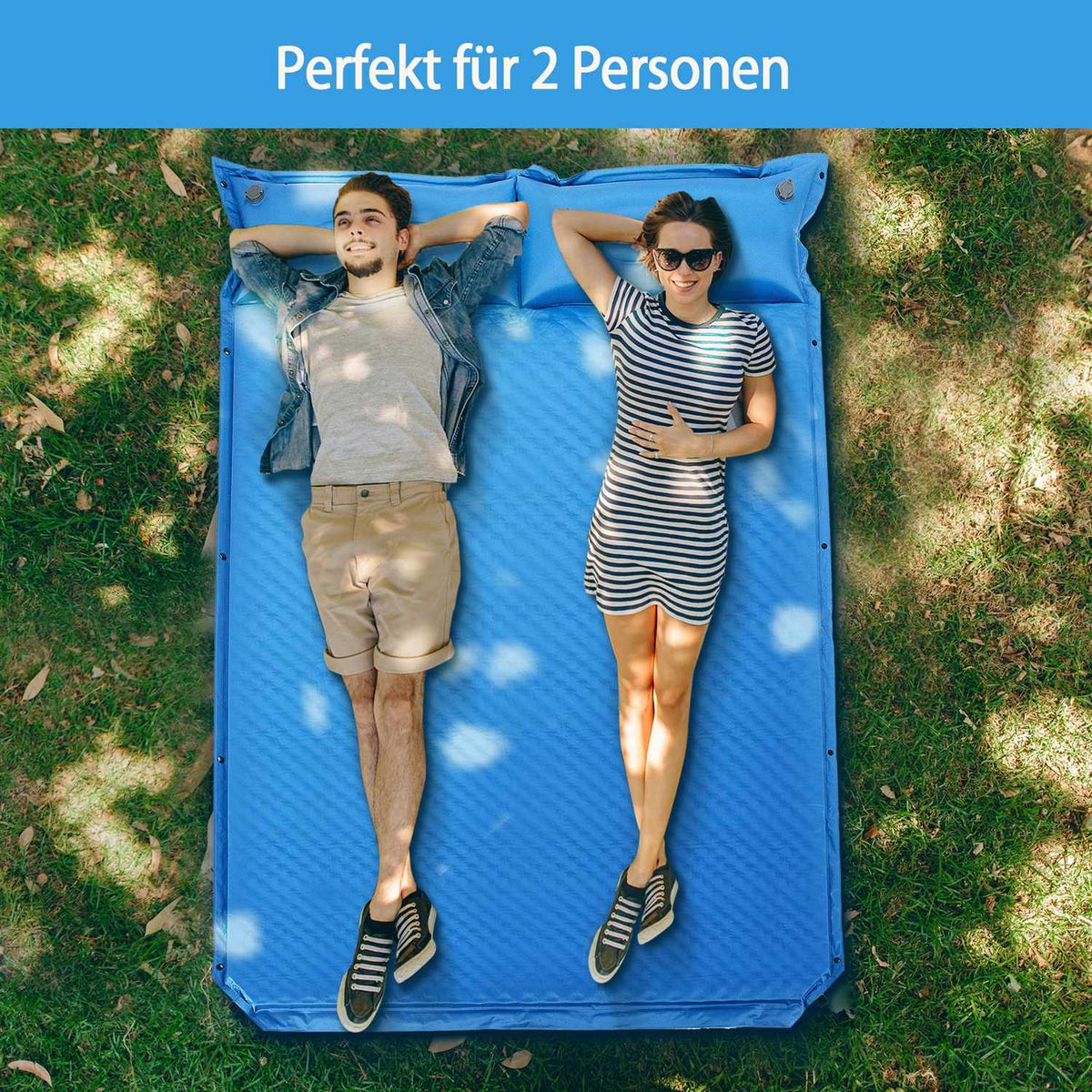 Camping Mat with Pillow 2 Person Self-Inflating Camping Mat Camping Sleeping Mat 187x131x4cm Blue