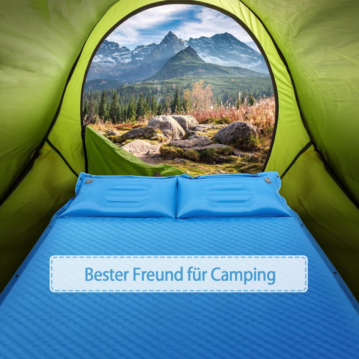 Camping Mat with Pillow 2 Person Self-Inflating Camping Mat Camping Sleeping Mat 187x131x4cm Blue