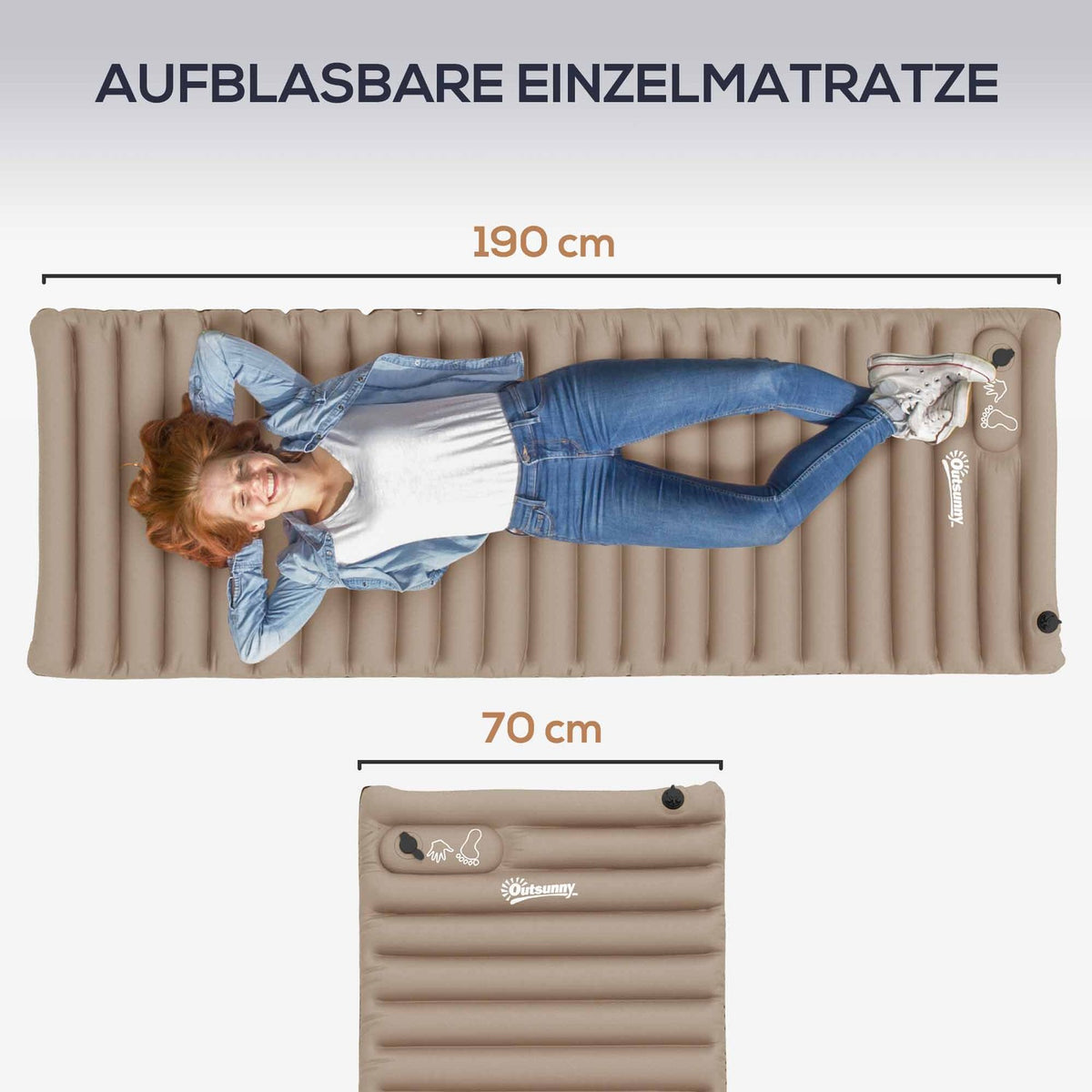 Camping Sleeping Mat, Air Mattress With Foot Pump, Water-Repellent Air Bed With Carry Bag, Sleeping Mat For Garden, Holds Up To 120 Kg, Khaki