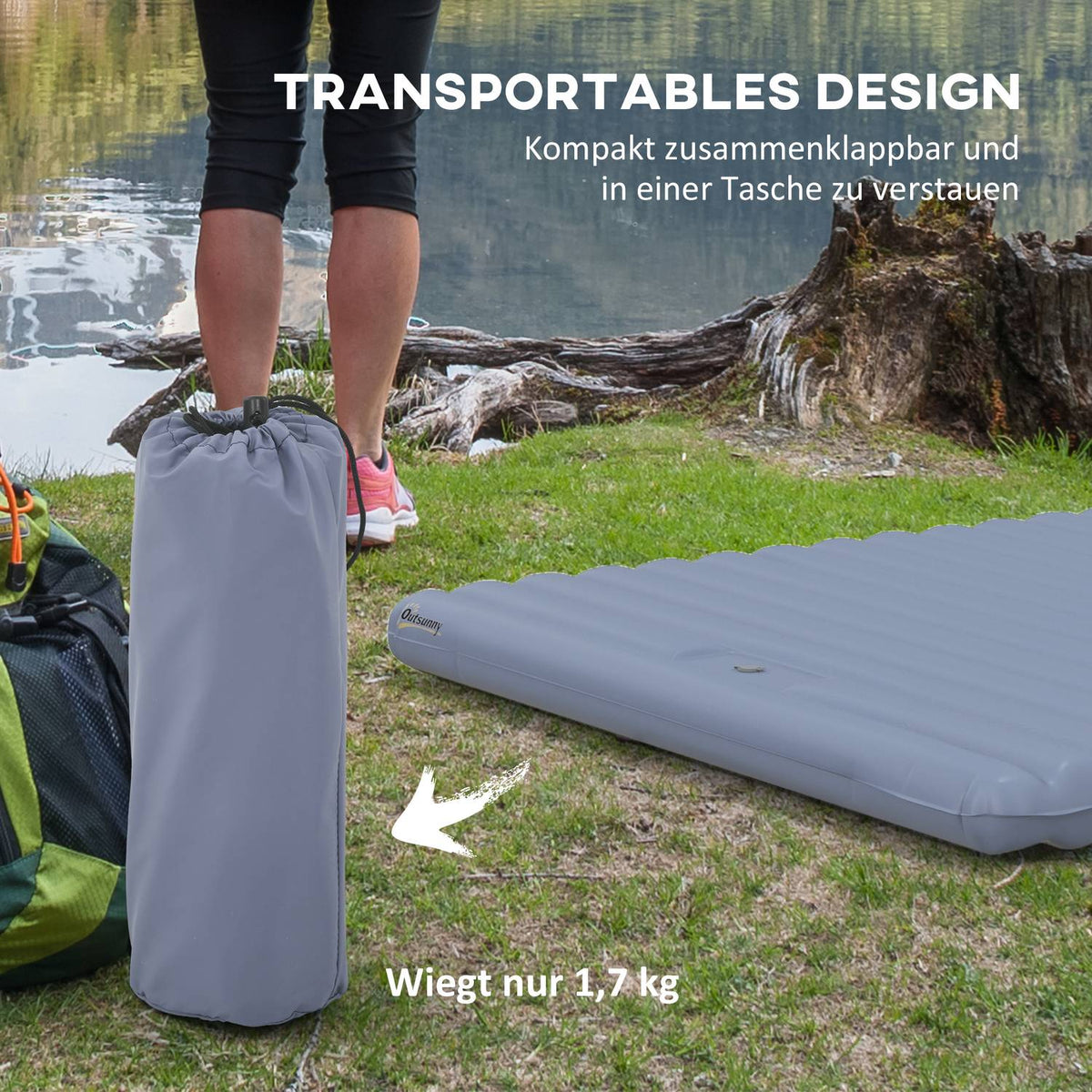 Camping Sleeping Mat Self-Inflating Air Mattress With Foot Press Pump & Carry Bag For 2 People Up To 150Kg Blue
