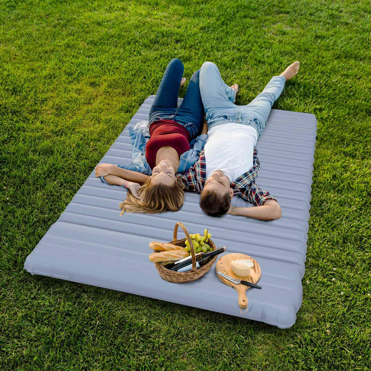 Camping Sleeping Mat Self-Inflating Air Mattress With Foot Press Pump & Carry Bag For 2 People Up To 150Kg Blue