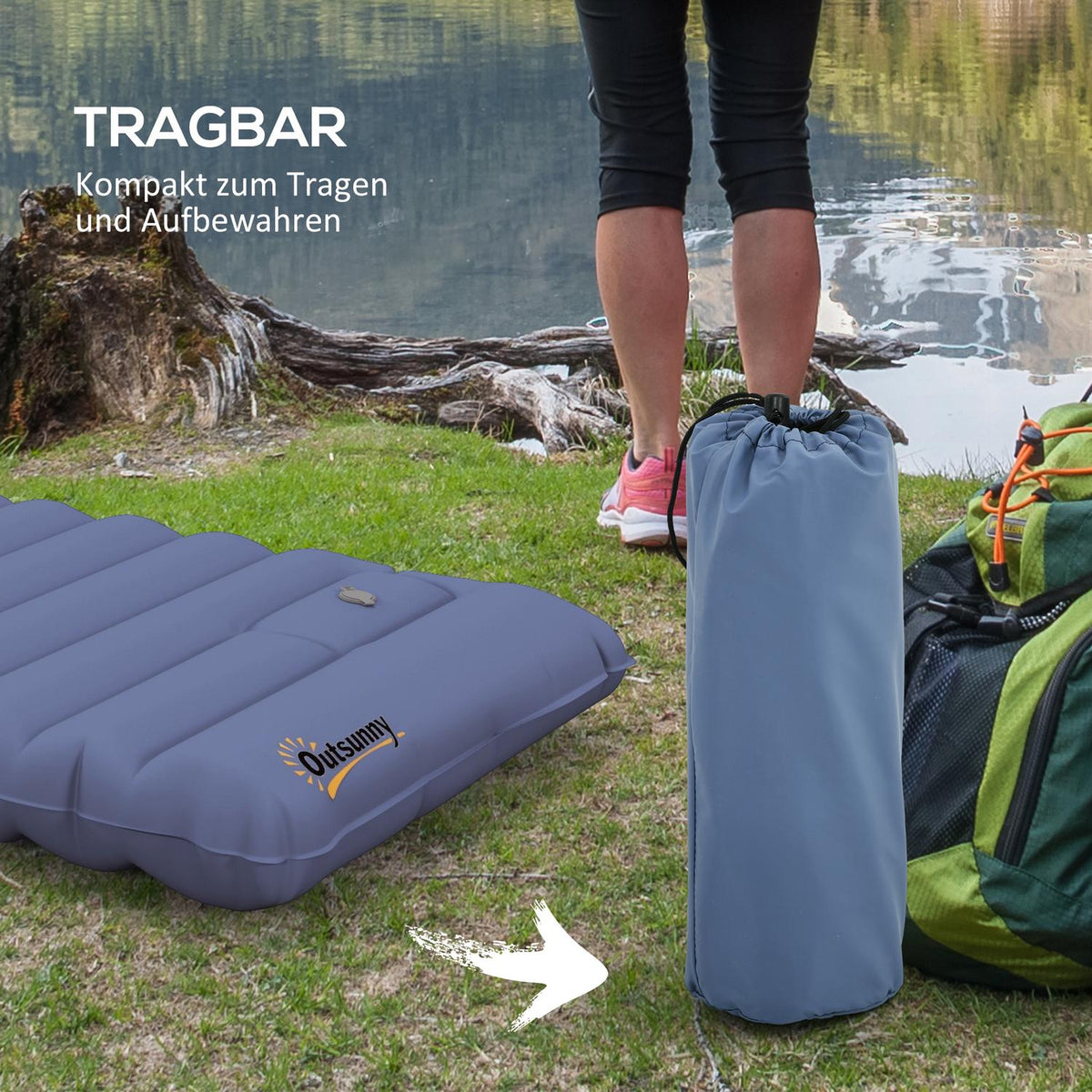 Camping Sleeping Mat Water-Repellent Air Mattress With Foot Pump & Carry Bag, Blue, Up To 80Kg