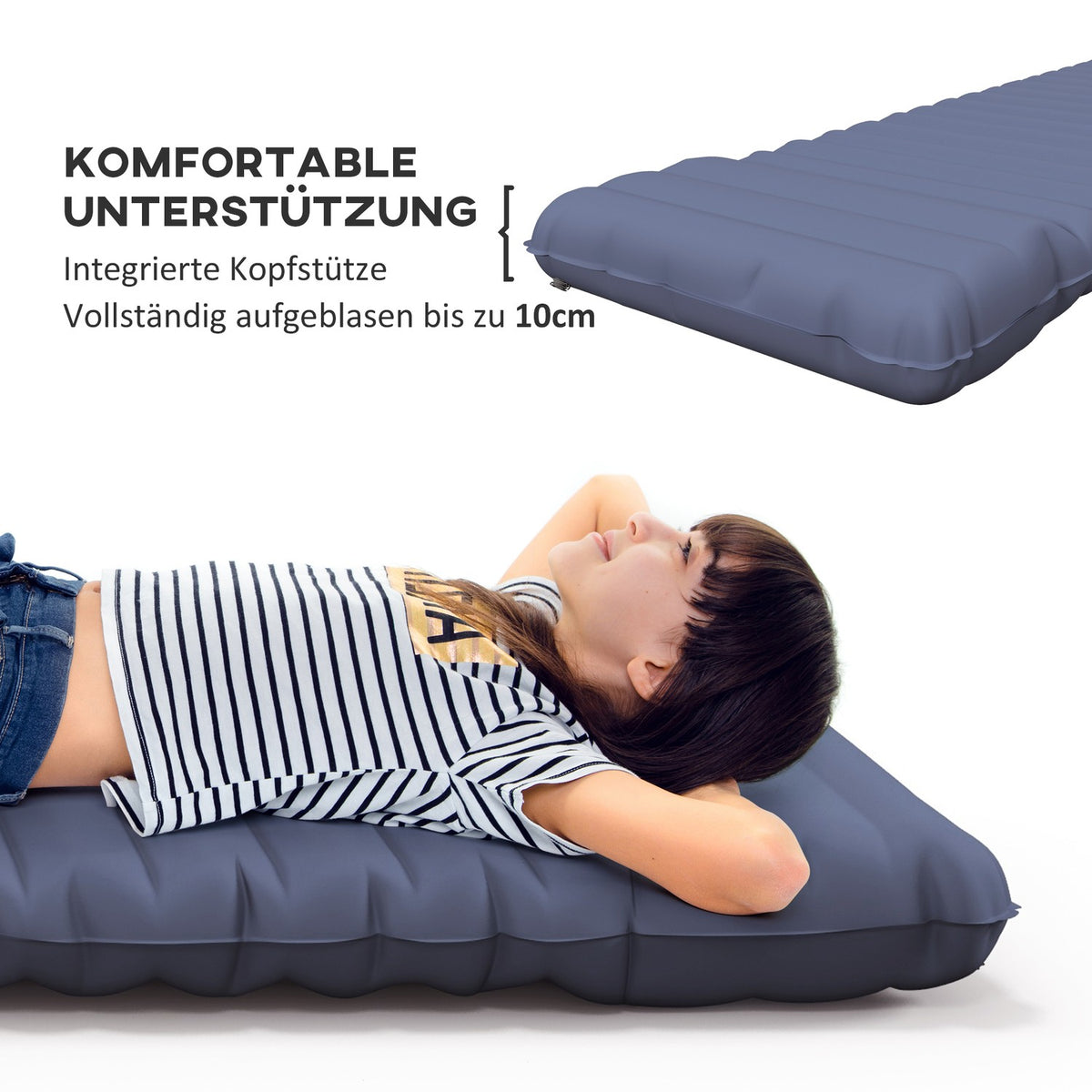 Camping Sleeping Mat Water-Repellent Air Mattress With Foot Pump & Carry Bag, Blue, Up To 80Kg