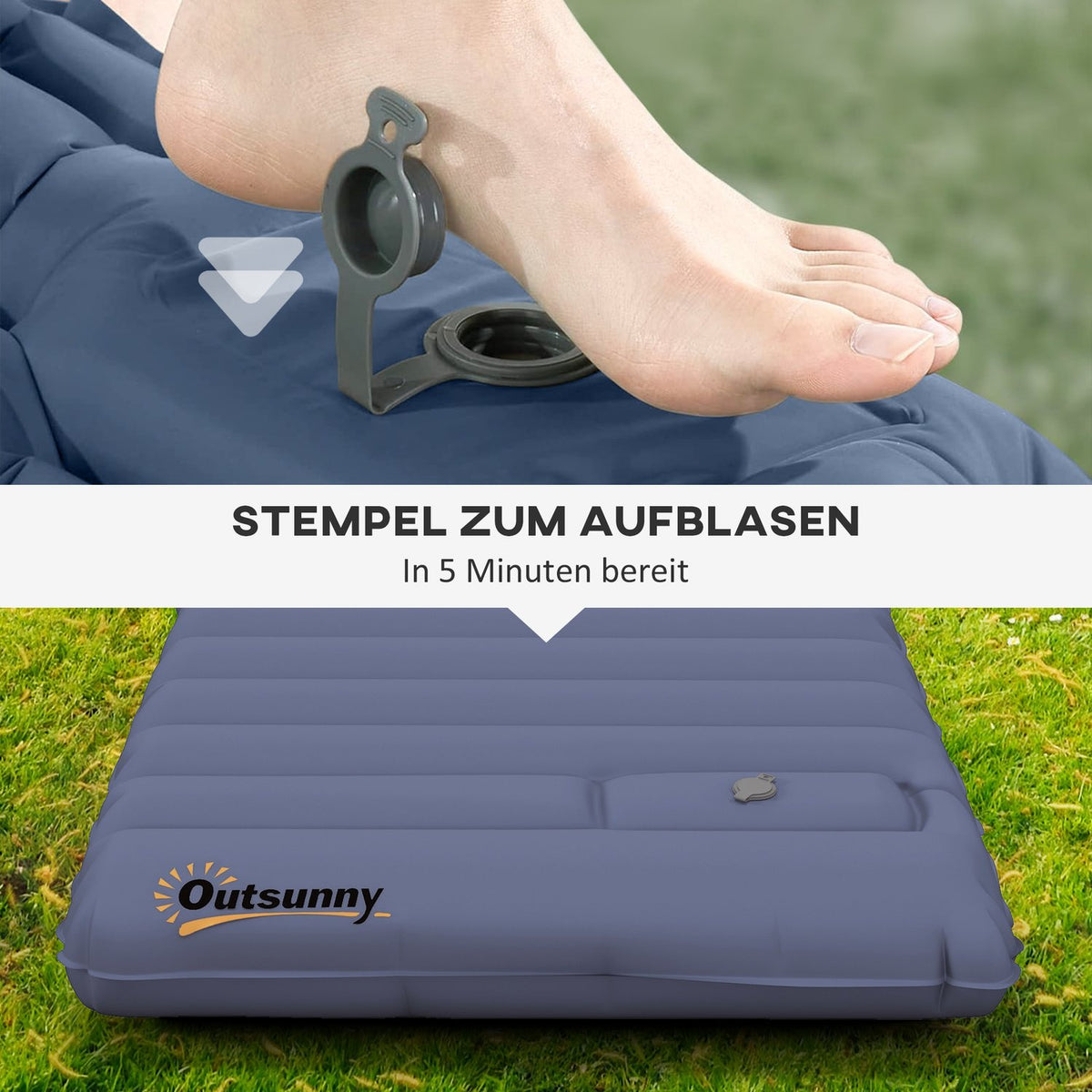 Camping Sleeping Mat Water-Repellent Air Mattress With Foot Pump & Carry Bag, Blue, Up To 80Kg