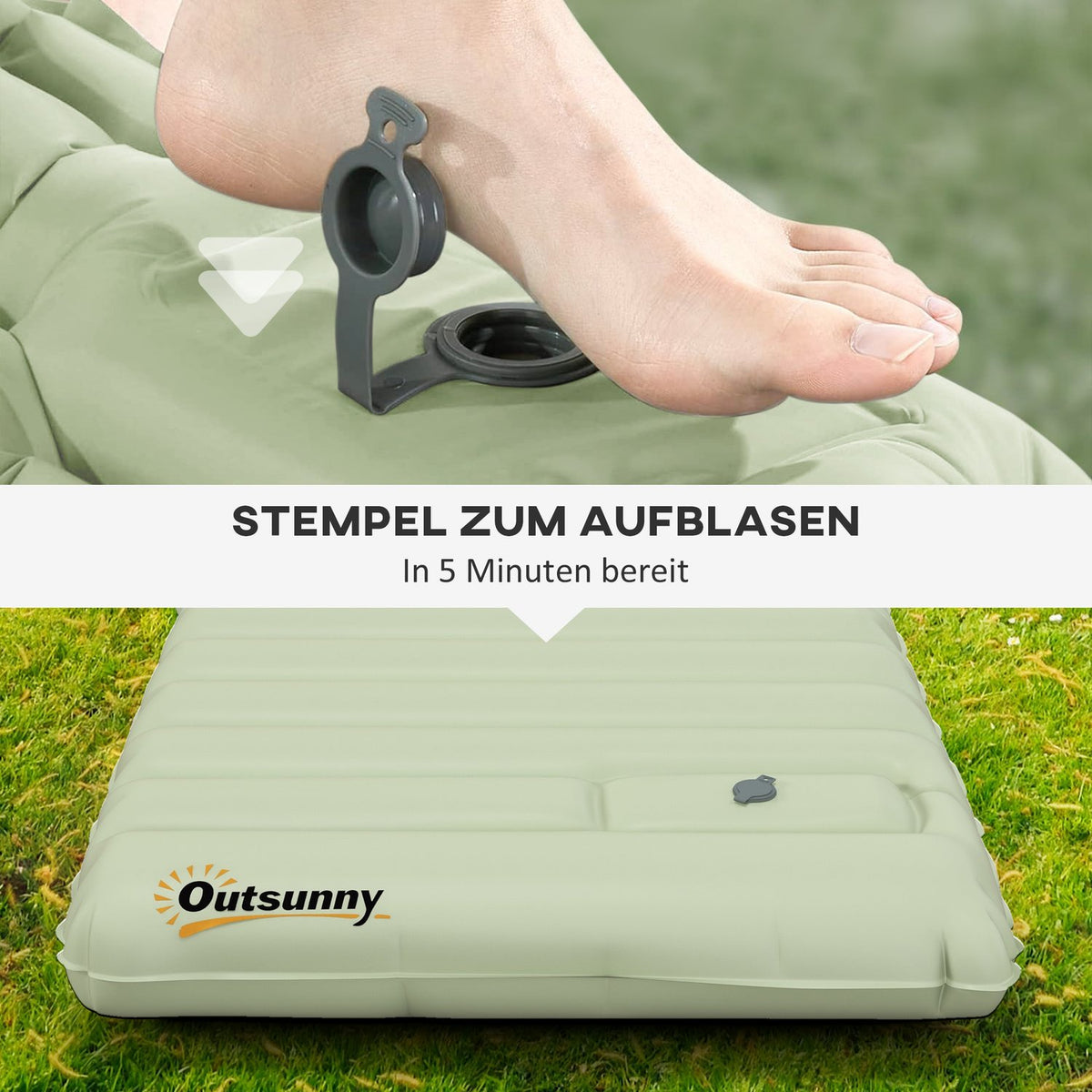 Camping Sleeping Mat Water-Repellent Air Mattress With Foot Pump & Carry Bag, Green, Up To 80Kg
