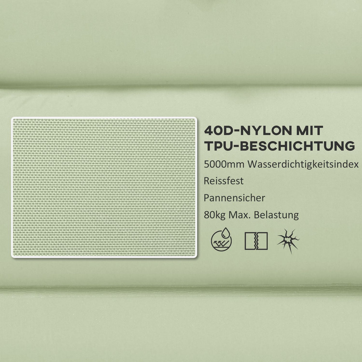 Camping Sleeping Mat Water-Repellent Air Mattress With Foot Pump & Carry Bag, Green, Up To 80Kg